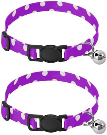 Purple Polka Dots Dog Collar 2 Pack Cat Neck Collar Adjustable Length 10.6" to 17.1"