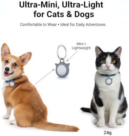Smart Pet Location Tag with Holder – No Subscription, Compatible with Apple Find My (iOS Only), Lightweight Silicone Case, Clip-On Anti-Loss Accessory for Dog & Cat Collars, Bags (Grey)