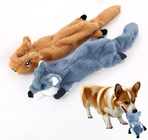 Squeaky Plush Squirrel Dog Toys,No-Stuffing,Set of 2