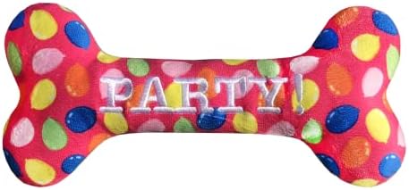 Huxley & Kent Power Plush Squeaky Dog Toy, Party Time Bone Pink, Small