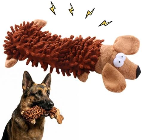 Indestructible Tough Plush Squeaky Dog Toy for Aggressive Chewers，Brown