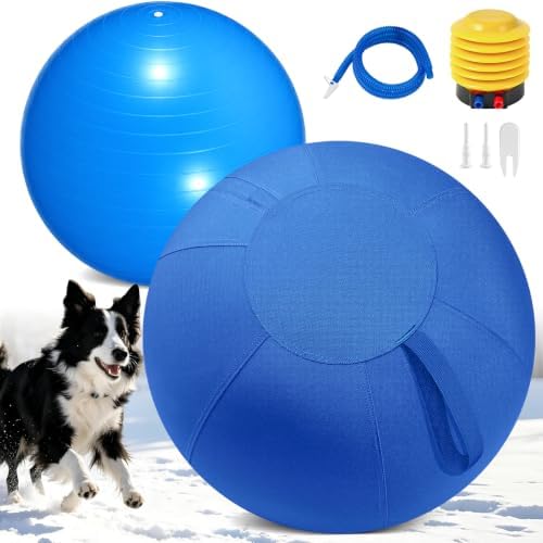 Herding Ball for Dogs with Durable 1000D Oxford Cover - Interactive Dog Toy with Handles for Medium Breeds, Heavy Duty Herding Ball for Australian Shepherds, Border Collies (Blue, Small)