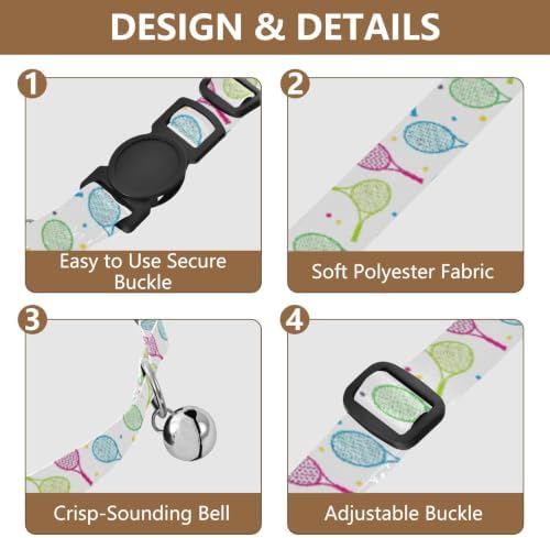 Colorful Tennis Rackets White Puppy Collar 2 Pack Cat Neck Collar Adjustable Length 10.6" to 17.1"