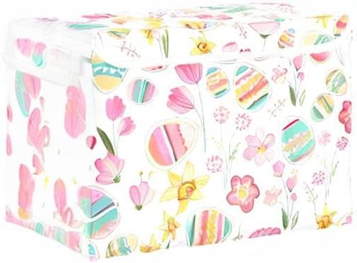 Easter Flower Eggs Storage Bins with Lids and Carrying Handle,Foldable Storage Boxes Organizer Containers Baskets Cube with Cover for Home Bedroom Closet Office