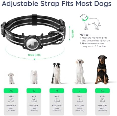 Reflective Dog Collar with AirTag Holder, Waterproof Dog Collar with QR Code, Heavy Duty Adjustable Pet Collar for Small Medium Large Dogs, Black