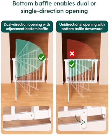 Babelio 29-43" Magnetic Baby Gate for Stairs,Doorways House,Kitchen,30" Tall Pet Door with Baffles,Pressure Mounted & Dual-Lock Design Safety for Kids Toddler,Auto-Close/Hold-Open,White