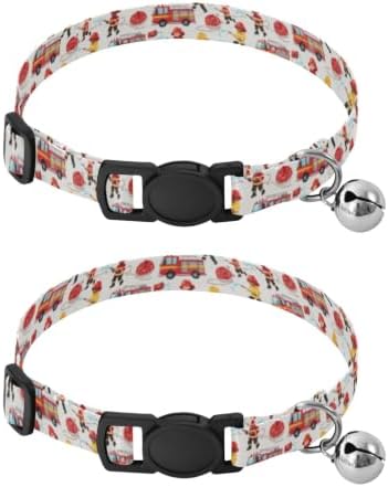 2 Pack Cat Collars Cartoon Firefighters Cat Collar Breakaway with Bell, Adjustable Length 10.6" to 17.1"