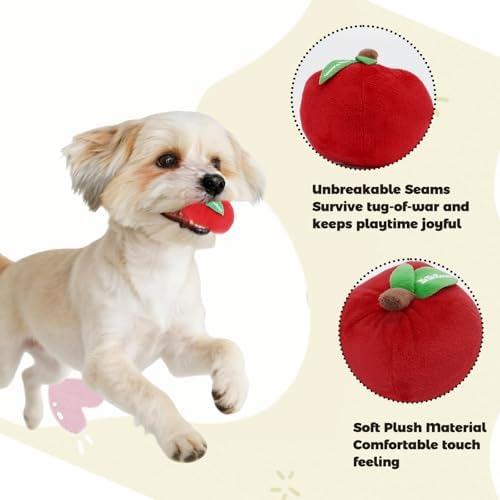 Apple Plush Chew Toy for Small Dogs & Puppies: Interactive Squeaker and Crinkle Sound, Teething Puppy Toy - Durable for Aggressive Chewers, Keeps Busy