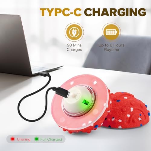 Interactive Dog Toys Ball, Self-Rolling & Bouncing Ball with RGB Colorful Lights to Keep Them Busy, 3-in-1 Interactive Mode, E-TPU Material, Type-C Charging, Moving Dog Toy for Dogs Puppies (Red)
