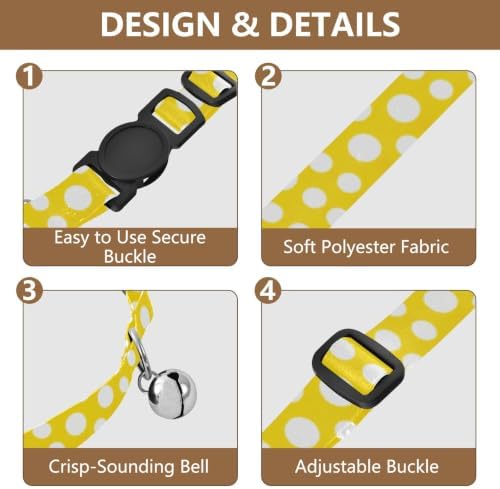 White Polka Dots Yellow Metal Bell Included Cats Collar 2 Pack Collars for Puppies