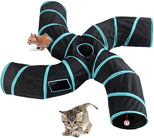 Upgraded Cat Tunnel Toy with 5 peek-a-Boo Windows, Large 4-Way Maze Tube