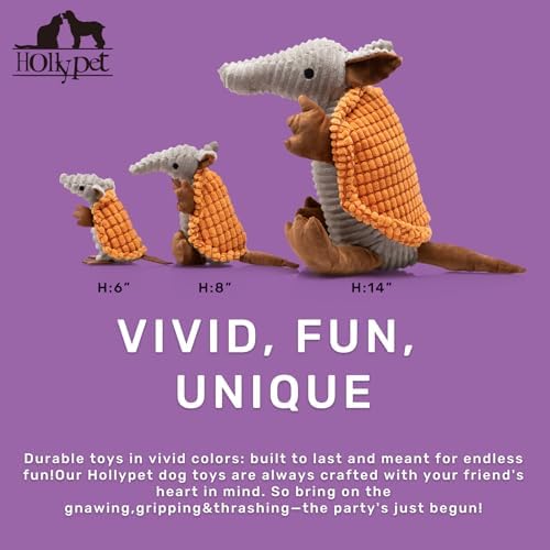 Hollypet Armadillo Squeaky Dog Toys for Medium Large Dogs, 14"
