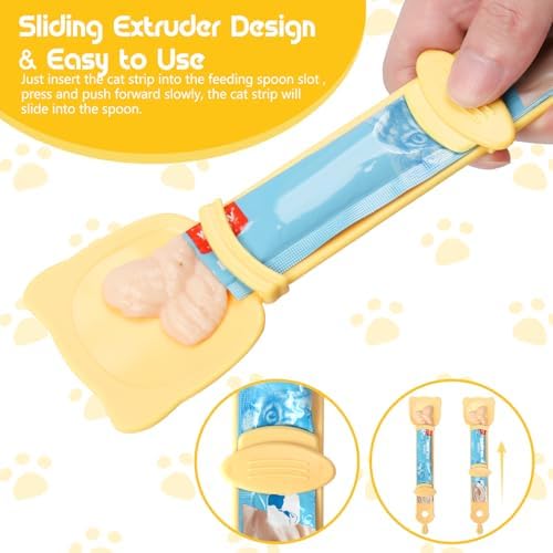 Yummy Sam 4 Pcs Cat Strip Feeder and Pet Food Mixing Spoon, Kitten Strip Squeeze Spoon for Wet Food and Liquid Snack, Cat Lickable Puree Treat Snack Dispenser Feeding Scoop for Puppies Small Pets