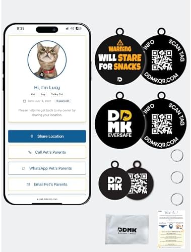 DDMK Smart Pet Tag Set | Includes 3 Tags | QR Code for Instant Alerts| Durable & Waterproof | No Subscriptions or Fees |1-Will Stare for Snacks-1