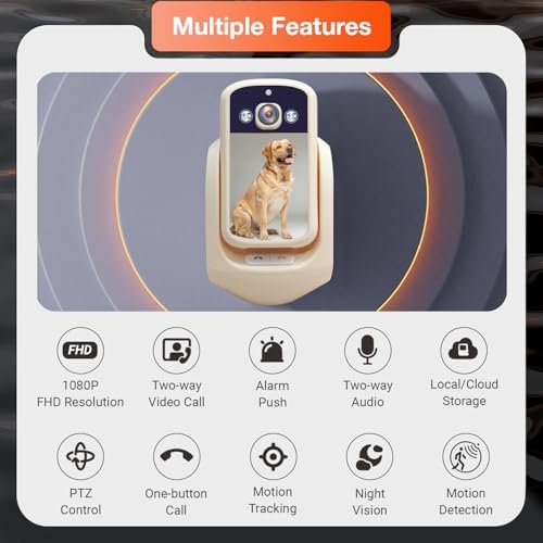 SEKYO Smart Home Security Combo – 2‑Way Video Calling Pet Camera with 2.8" Display + (4 Qty) Smart WiFi Door & Window Sensors | 1080P, 360° PTZ, App Control, Tuya Smart Life, Works with Alexa/Google H