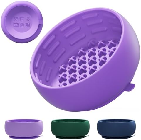 Purple Dog Puzzle Toy & Lick Mat for Bathing - Grooming Helper & Boredom Buster Slow Feeder Bowl with Suction Cups for Dogs and Cats - Interactive Treat Dispenser(Only for Small Dogs)