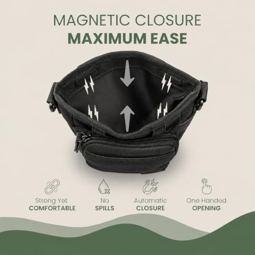 BEAU&FUR Large Dog Treat Pouch with Phone Pocket – 4 Cup Capacity, Built-In Poop Bag Dispenser, Expandable Pocket, Metal Buckle, Large Back Pocket, Ideal Design for Walks and Training – Black