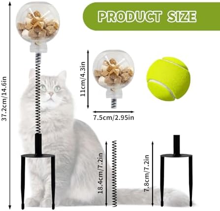 2 Pack Cat Toys for Outdoor, Plastic Treat Ball with Spring and Metal Stake, Cat Treat Dispenser, Toy for Cats to Keep Them Busy, Kitten Toys