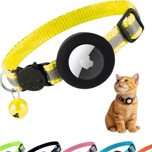 AirTag Cat Collar with AirTag Holder, Breakaway Reflective Cat Tracker Collar with Bell by AmazeGoods