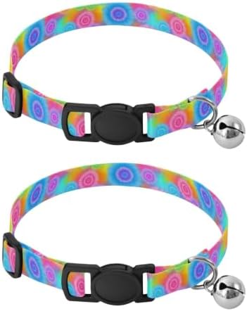 Rainbow Tie Dye Spiral Adjustable Buckle Cats Collar 2 Pack Comfortable Cat Collar