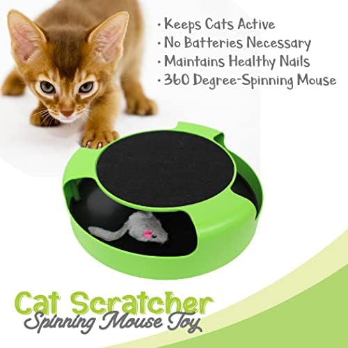 Interactive Cat Scratcher Toy – Manual Spinning Mouse (10”)