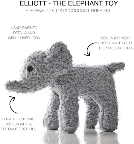 Plush Durable Cotton Dog Toys with Coconut Fill for All Pet Breeds, Elliot the Elephant, One Size