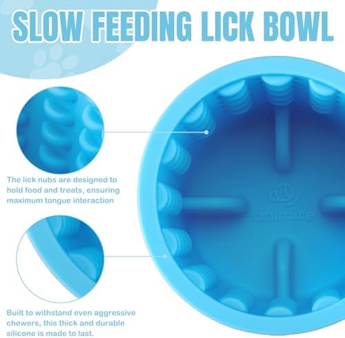 Dog Lick Bowl, Anxiety Relief Dog Licking Mat Freezer Treat Dispenser, Non-Slip Anti-Choking Silicone Slow Feeder Lick Bowl for Small Medium & Large Breed Dogs, BPA Free(Light Blue,M-L)