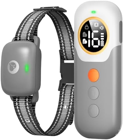 Dog Training Collar with 2600FT Range, Security Lock, Waterproof Dog e-Collar with 3 Modes: Beep, Vibration, Shock Modes, Rechargeable and Suitable for All Breeds and Sizes (Gray)