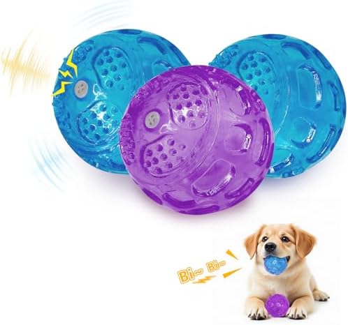 RICHIE Ultra Durable Squeaky Dog Balls 3 Inch for Large Medium Dogs, Tough Chew Toys for Aggressive Chewers, Floating Fetch Balls for Pool Play, Teeth Cleaning Dog Toys 3 Pack Purple + Blue + Blue