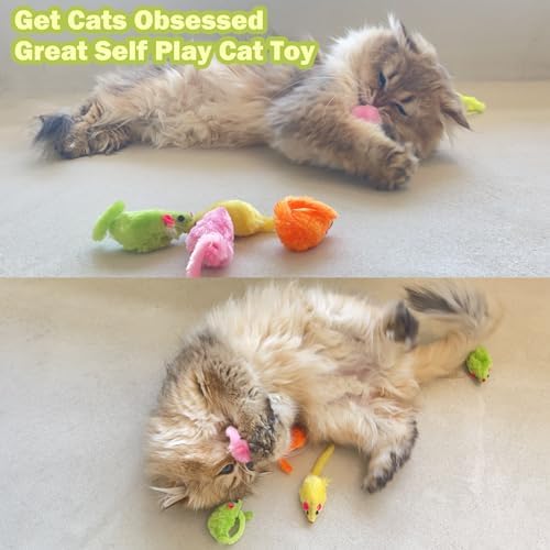 MeoHui 12PCS Rattle Cat Toys Mice Prefilled Catnip, 5.5” Cat Mouse Toy