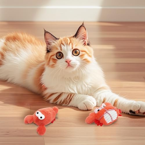 Andiker 2 Pcs Catnip Toys for Cats, Cute Crab and Lobster Shapes Plush Toy with Catnip PP Cotton Built-in Bells Funny Interactive Cat Toys for Indoor Cats Bite Chew Hunting (Small, Style 2)