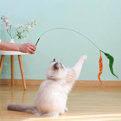 KuuGuu 24 PCS Cat Worm Toy Zebra Print Feather Worm Teaser Refills Attachment Cute Cat Wand Replacement Interactive Wand Accessories for Fishing Pole Toy Teaser for Indoor Cats Kitten