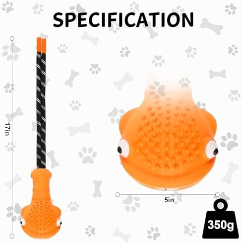 Pufferfish Shape Rubber Dog Toy with Detachable Squeaky Tennis Ball & Rope, Interactive Durable Chew Toys for Dogs, Safe Non-Toxic Material, Clean Teeth Design (Orange)