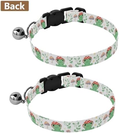 Cute Green Frogs Mushroom Metal Bell Included Cat Collar 2 Pack Collars for Cats