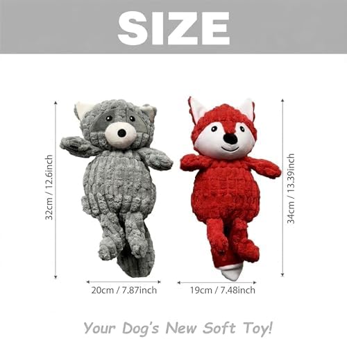 PetLike 2PK Squeaky Plush Dog Toys, Durable Chew Toys with BB Squeaker, Composite Stuffed Teething Toys for Aggressive Chewers, Interactive Fetch & Tug of War Toys for Small & Medium Dogs