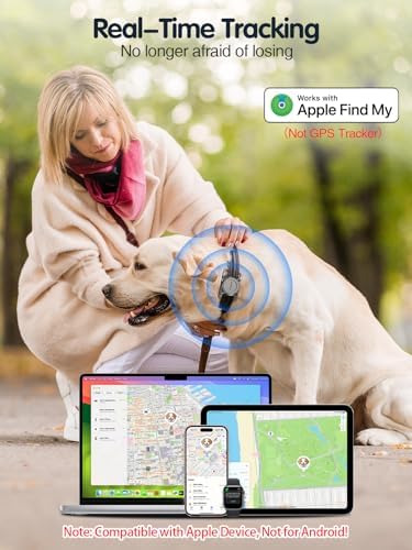 TopMade Smart Pet Tracker with Collar Holder, Cat Dog Tracker Compatible with Apple Find My, Anti-Lost Device Find Tag for Dogs, Cats, Pets, Luggage, Bag Straps, Not a GPS Tracker, Gunmetal