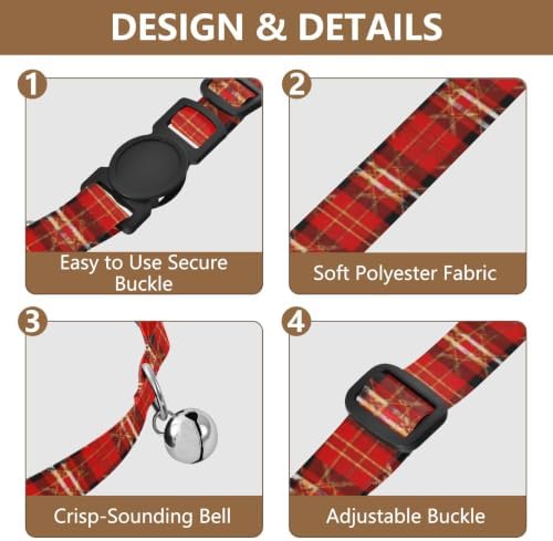 Red Tartan Black Plaid Breakaway Cat Collars with Bell 2 Pack Small Dog Collar Adjustable Length 10.6" to 17.1"