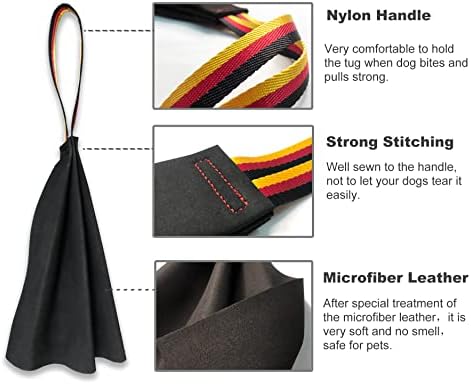 Dewonch Leather Bite Rag for Dog Training, K9 Puppy Toy to Build Prey Drive,Train Bite Grip,Play Tug of War Game with Handle