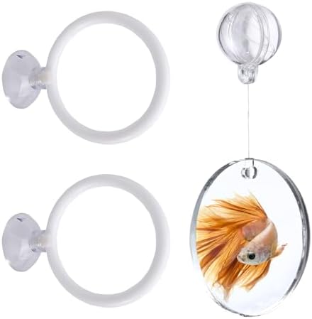 Betta Fish Toys Set - Floating Betta Mirror with Ball & 2 Training Ring Hoop, Interactive Enrichment Toys for Fish Tank Accessories, Agility Exercise Kit to Reduce Boredom