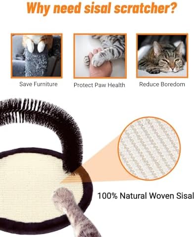 Happi N Pets Large Cat Self Groomer, Heavy Woven Sisal Pad with Mouse Toy