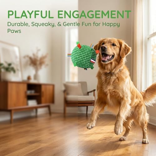 Dog Balls Toys, Interactive Dog Toys Dog Balls with Built-in Bell, Premium Soft Pet Toys Puppy Ball for Small Medium Dogs Indoor Outdoor Play, Dog Gift Toys, Green (6.7 Inch)