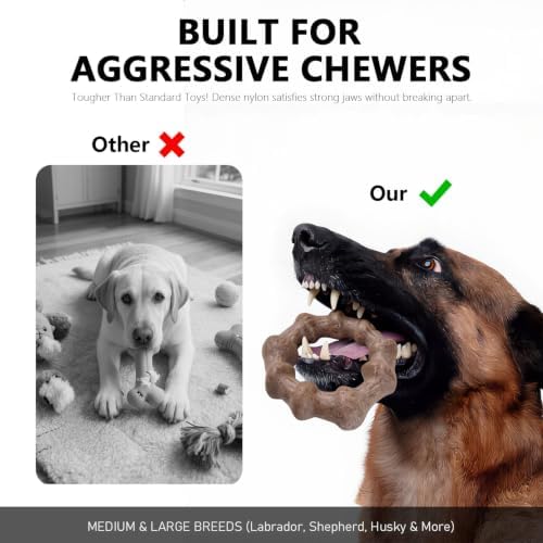MECOOL Durable Nylon Dog Chew Toy – Bacon Flavored Ring Shape for Aggressive Chewers, Tough Interactive Fetch & Tug Toy for Medium Large Dogs, Long-Lasting Flying Disc Alternative