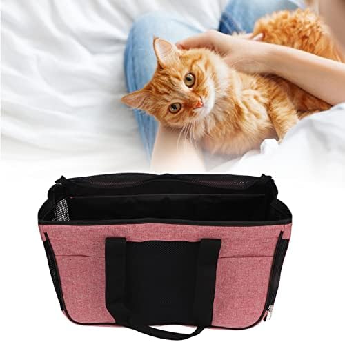 Breathable Cat Carrier with Roll - Up Door, Portable Soft Cat Travel Carrier for Small Cats and Puppies up to 7.5 kg, Oxford Cloth Pet Carrier with Double Zipper and (Pink with Black)
