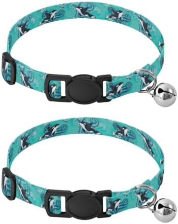 Orcas Turquoise Cat Neck Collar, 2 Pack Dog Collar with Bell