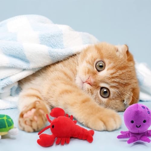 CiyvoLyeen Plush Sea Animal Catnip Toys for Indoor Cats 6 Pack