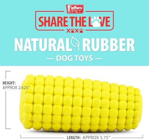 Jeffers Pet Natural Rubber Dog Chew Toy – Yellow Corn, Medium – Treat Dispensing, Vanilla Scent, Durable, Non-Toxic, Dishwasher Safe, Interactive Fetch & Tug Toy - Perfect for Training