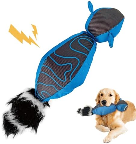 14.96 Inch Blue Raccoon Slingshot Flying Dog Toy, Oxford Squeaky Chew Toy for Fetch Training, Interactive Durable Toy for Medium Large Dogs