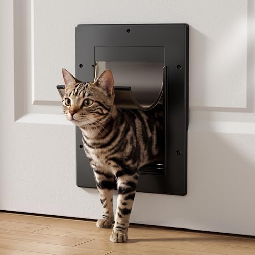 Cat Door for Interior & Exterior Doors, Pets Up to 20 lb, Black | Soft Magnetic Flap, Sliding Lock Panel, Adjustable Tunnel, Save energy, Prevents Paw Pinching, Easy DIY Installation