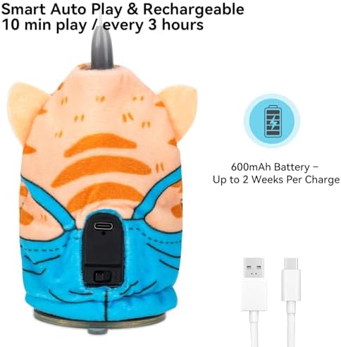 Migipaws Automatic Cat Wand Toy with Suction Cup, Cute Cat Base, Rechargeable Interactive Teaser for Indoor Cats