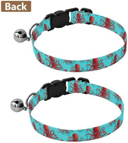 Red Octopuses Aqua Lightweight Pet Collar for Cats and Dogs, 2 Pack Dog Collar with Bell